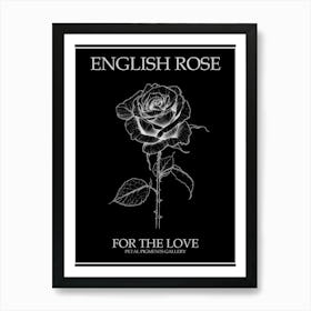 English Rose Black And White Line Drawing 10 Poster Inverted Affiche