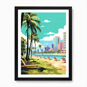 Miami Beach Florida, Usa, Flat Illustration 2 Art Print