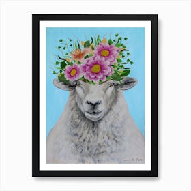 Frida Kahlo Sheep Blue & Grey 1 Art Print