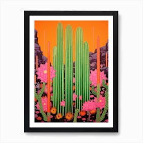 Mexican Style Cactus Illustration Organ Pipe Cactus 3 Art Print