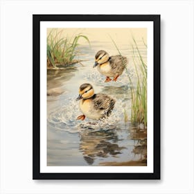 Ducklings Splashing Around 1 Art Print