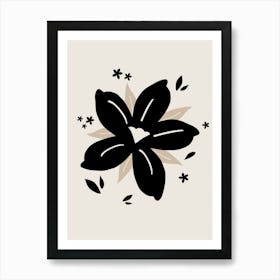 Tropical Flower | 03 - Beige And Black Botanical Art Print