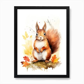 Squirrel Watercolour In Autumn Colours 2 Art Print
