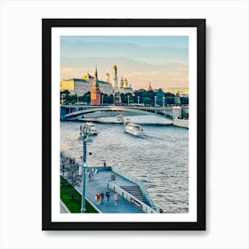 Pleasure Boats On Moscva River, Moscow, Russia Art Print