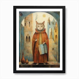 Cat In Medieval Robes Romantesque Style Art Print