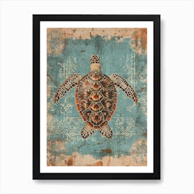 Chalk Blue & Brown Sea Turtle Collage 2 Art Print
