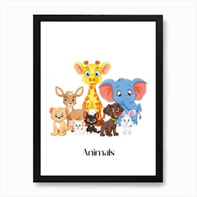 45.Beautiful jungle animals. Fun. Play. Souvenir photo. World Animal Day. Nursery rooms. Children: Decorate the place to make it look more beautiful. Art Print