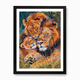 Transvaal Lion Family Bonding Fauvist Painting 5 Art Print
