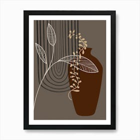 Plants Vase Leaves Botanical Nature Drawing Minimalist Art Print