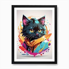 Black Cat With Colorful Splashes Art Print