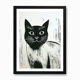 Birman Cat Linocut Blockprint 7 Art Print