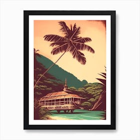 Koh Phangan Thailand Vintage Sketch Tropical Destination Art Print