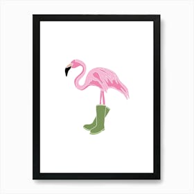 Flamingo In Wellington Wellie Boots, Fun Safari Animal Print, Portrait Póster