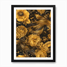 Gold Floral Pattern Art Print