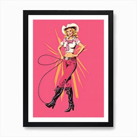 Happy Cowgirl Pink Illustration 2 Art Print