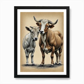 Bull And Calf Art Print