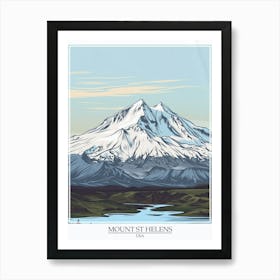 Mount St Helens Usa Color Line Drawing 4 Poster Art Print