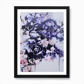 Blue Anemones And Pink Flowers Painting Art Print