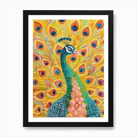 Peacock Yellow Feather Portrait Art Print