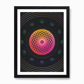 Neon Geometric Glyph in Pink and Yellow Circle Array on Black n.0049 Art Print