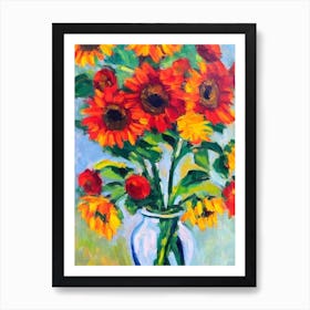 Sunflower Floral Abstract Block Colour 1 2 Flower Art Print