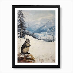 Vintage Winter Animal Painting Chipmunk 4 Art Print