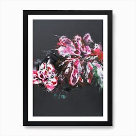 Big Red And Pink Flower Black Background Art Print