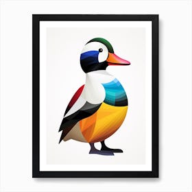 Colourful Geometric Bird Bufflehead Art Print