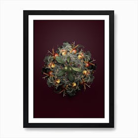 Vintage Crabapple Fruit Wreath on Wine Red n.0610 Art Print