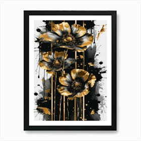 Black And Gold Flowers 9 Art Print