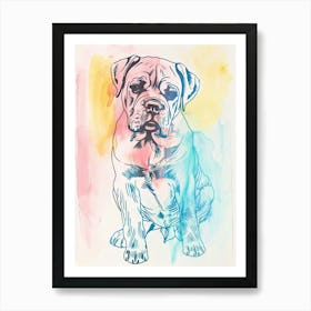 Bullmastiff Dog Pastel Line Watercolour Illustration  3 Art Print