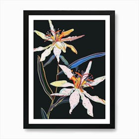 Neon Flowers On Black Edelweiss 1 Art Print