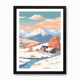 Vintage Winter Travel Illustration Lake District United Kingdom 1 Art Print