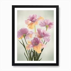 Iris Flowers Acrylic Painting In Pastel Colours 4 Art Print