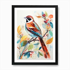 Bird Painting Collage Sparrow 4 Art Print