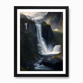 Stalheimskleiva Waterfall, Norway Realistic Photograph (1) Art Print