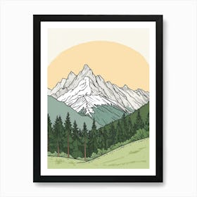 Zugspitze Germany Color Line Drawing Drawing (1) Art Print