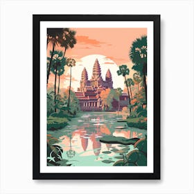 Angkor Wat   Siem Reap, Cambodia   Cute Botanical Illustration Travel 1 Art Print