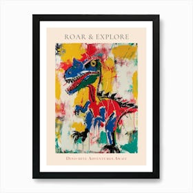 Abstract Primary Colour Paint Drip Dinosaur Poster Art Print