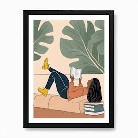 Illustration Of A Woman Reading A Book Art Print