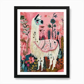 Floral Animal Painting Llama 4 Art Print