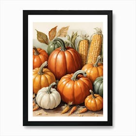 Holiday Illustration With Pumpkins, Corn, And Vegetables (11) Art Print