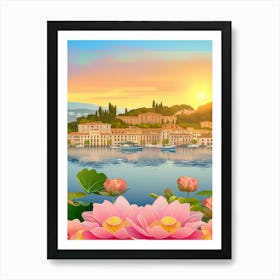 Pink Lotus Flowers In The Lake Art Print