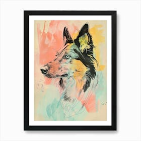 Collie Dog Pastel Line Illustration  1 Art Print