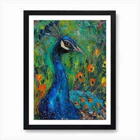 Peacock At Night Textured Painting 1 Art Print