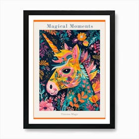 Floral Folky Unicorn Portrait Poster Art Print