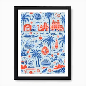 San Diego, California, Inspired Travel Pattern 2 Art Print