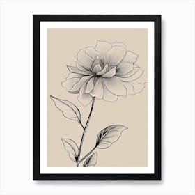 Dahlia Line Art Flowers Illustration Neutral 5 Art Print