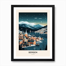 Winter Night  Travel Poster Bergen Norway 1 Art Print