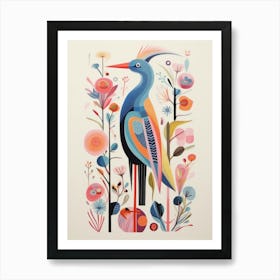 Colourful Scandi Bird Crane 2 Art Print